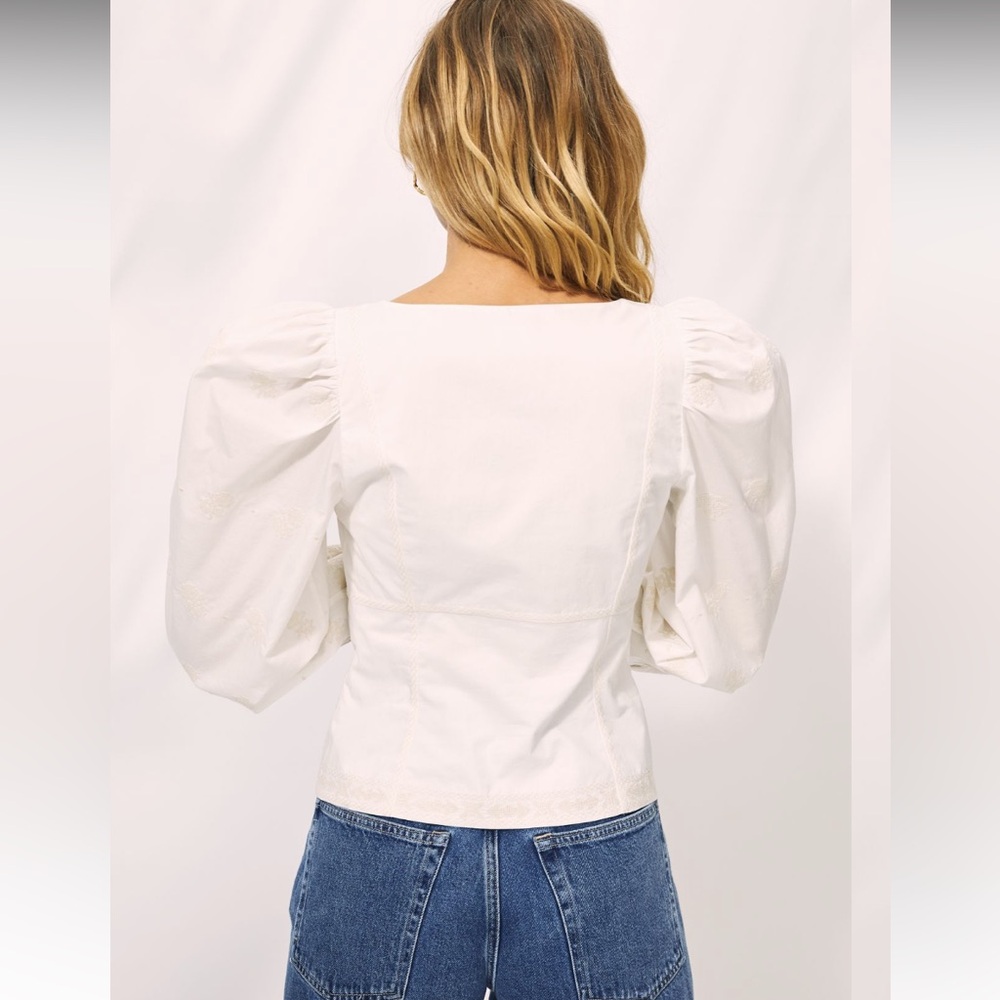 Aritzia Wilfred Palo Santo White Boho Embroidery Casual Blouse Sz XS, S - Picture 4 of 12
